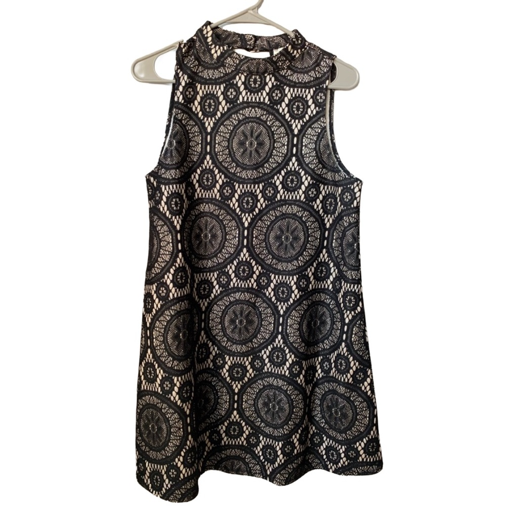LOVE FIRE Women’s Black Lace Overlay High Neck Rayon Spandex Sleeveless Dress